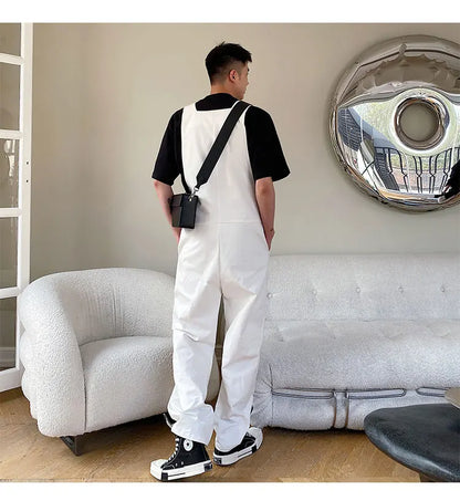 Trendy Men's Shoulder Strap Jumpsuit Pants Washed Loose Fitting Workwear Pants Multi Pocket Streetwear Cargo Suspenders Pants Street King Limited