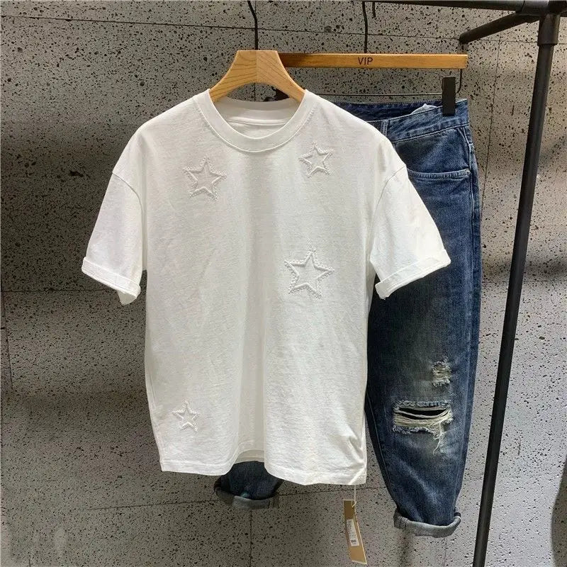 2024 American style men and women summer pentagram round neck short sleeved trendy couple loose retro casual T-shirt top y2k Street King Limited