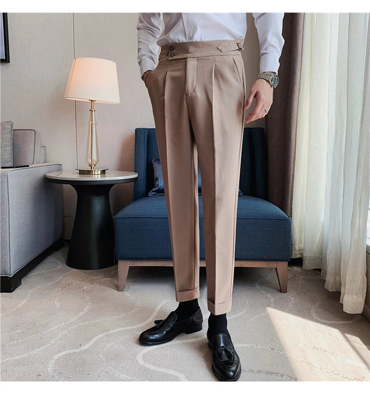 2024 High Quality Business Casual Draped High-waist Trousers Men Solid Color Formal Pants Male Formal Office Social Suit Pants Street King Limited