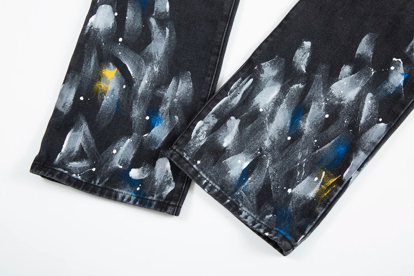 Feet Ink Painted Washed Black Jeans for Men Straight Retro Baggy Casual Cargo Pants Pantalones Hombre Oversized Denim Trousers Street King Limited