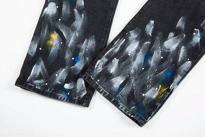 Feet Ink Painted Washed Black Jeans for Men Straight Retro Baggy Casual Cargo Pants Pantalones Hombre Oversized Denim Trousers Street King Limited
