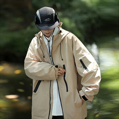 mens vintage waterproof outdoor functional jacket windbreaker camping sports elastic hoodie jackets autumn new fashion overcoat menswear bottoms