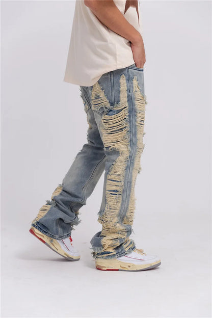 fashion ripped denim jeans mens destoryed holes zipper straight trousers jeans hip hop streetwear new casual joggers jeans pants unique joggers style 2089