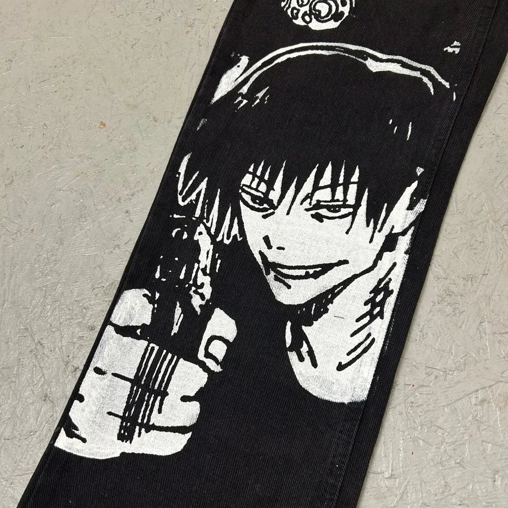 harajuku slifer the sky dragon print y2k men s jeans popular anime baggy jeans wide leg pants streetwear trouser men clothing unique jeans style 4380