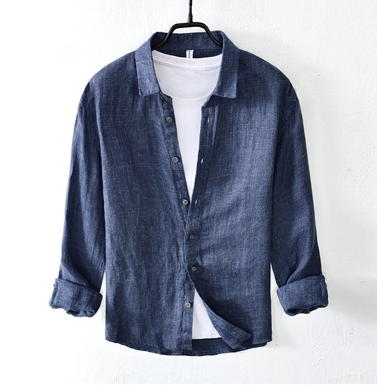 Vintage Linen Shirt Men Spring Autumn New Khaki Lapel Loose Long Sleeve Shirt Retro Casual Solid Breathable Cardigan Top Tees Street King Limited