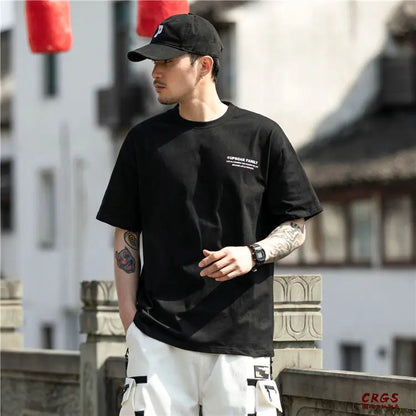 Pure cotton short-sleeved men's summer Hong Kong style design t-shirt ins trendy brand loose bottoming versatile round neck tops Street King Limited