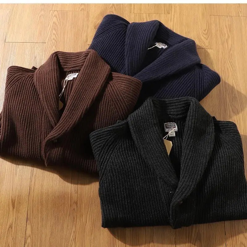 autumn and winter thicken cardigan sweater jackets for men classic british style retro green fruit collar coat streetwear unique default style 344