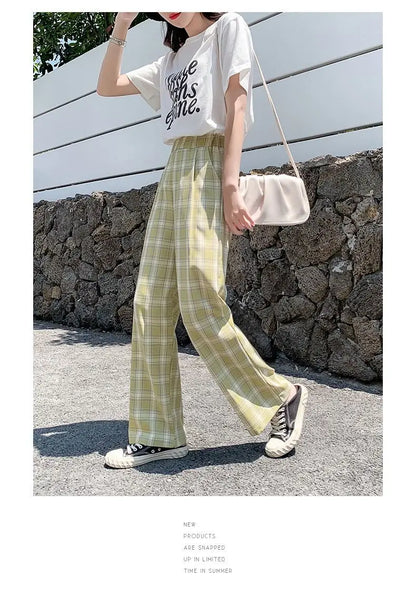 Checkered Pants Plaid Women's Free Shopping Loose Straight Wide-leg Wild Straight Casual Plaid Street King Limited