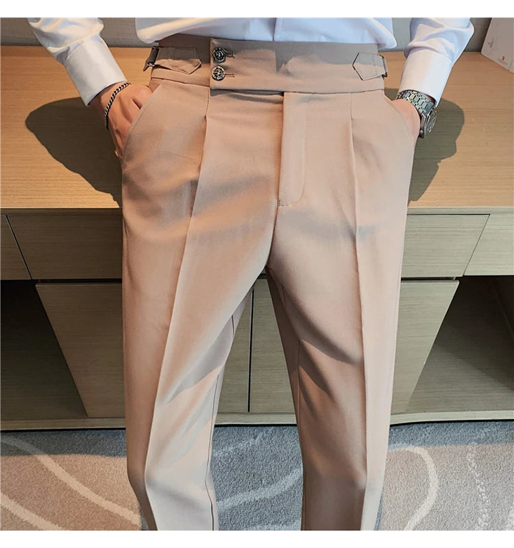 2024 High Quality Business Casual Draped High-waist Trousers Men Solid Color Formal Pants Male Formal Office Social Suit Pants Street King Limited