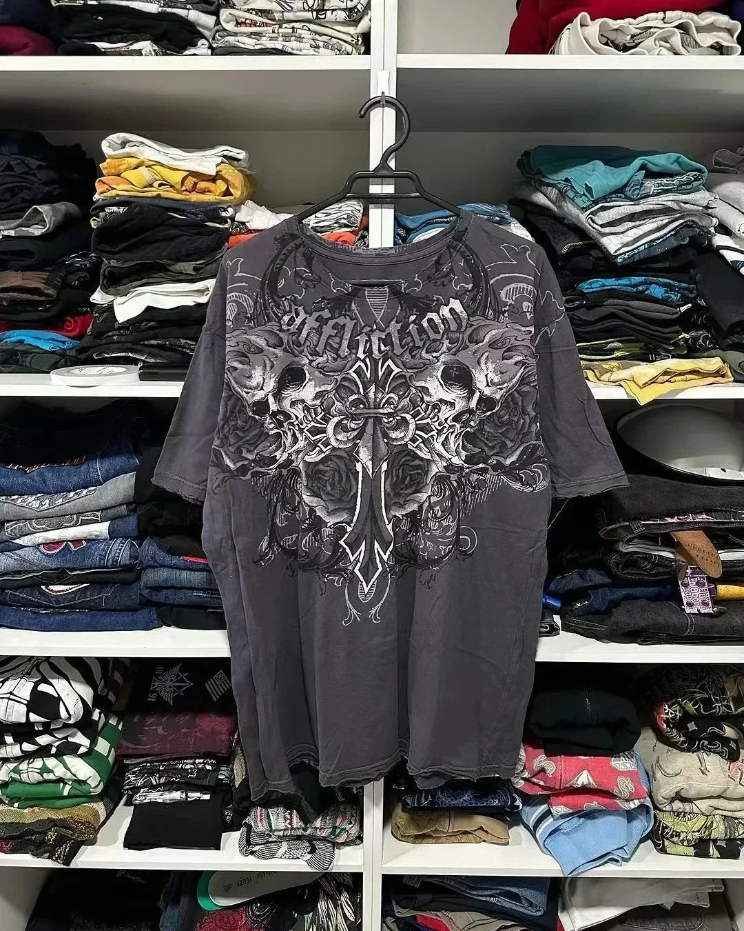 Street Y2K New Popular Gothic Printed Cotton T-shirt Men Harajuku Hip Hop Retro Loose Short Sleeved Couple Casual Joker T-shirt Street King Limited