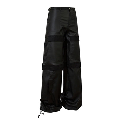 high street striped pu leather cargo pants mens harajuku straight ropa hombre loose overalls oversized casual trousers combat utility trousers