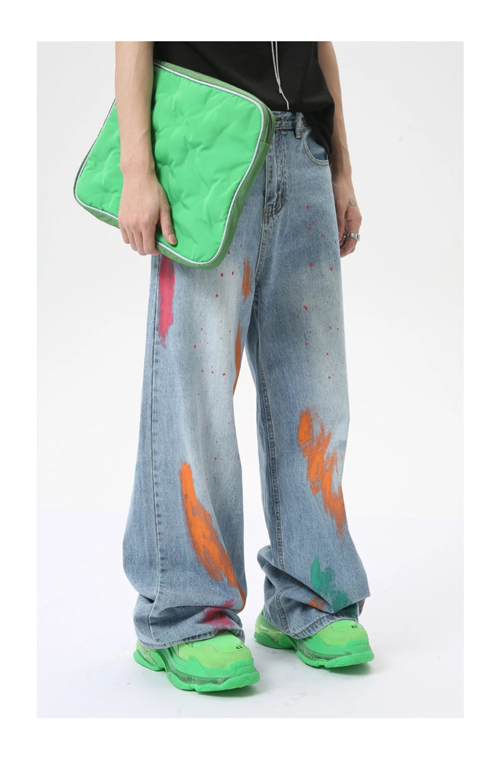 vintage graffiti baggy jeans mens streetwear hip hop loose blue denim pants hi street luxury designer jeans trousers man unique jeans style 41
