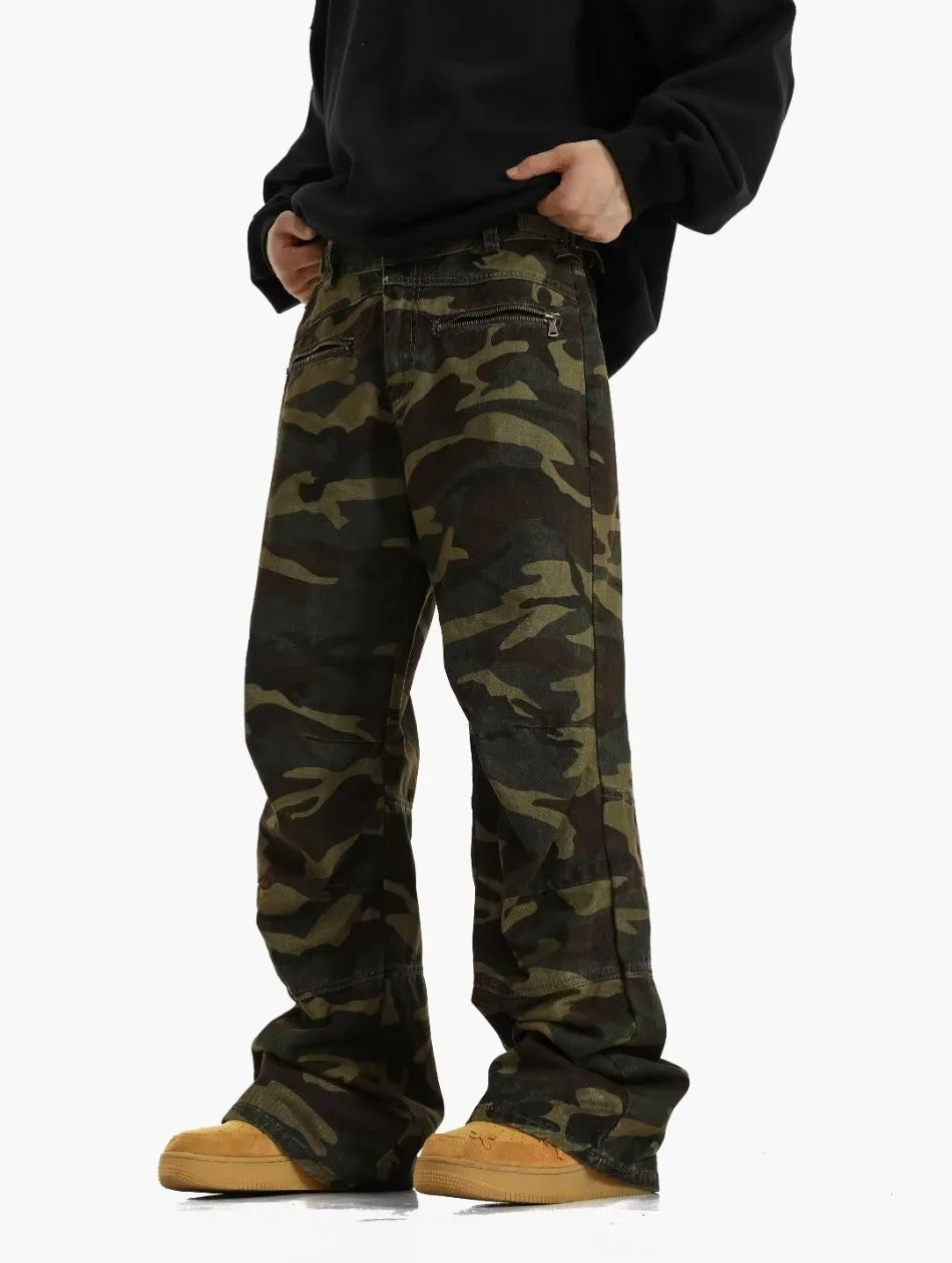 2024 High Street Mens Camouflage Straight Leg Jeans American Trend Tooling Denim Pants Zipper Multiple Pockets Cowboy Trousers Street King Limited