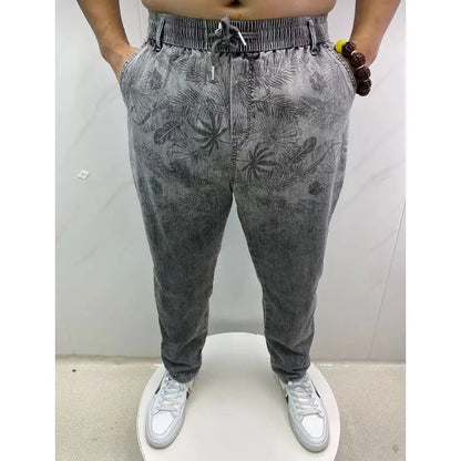 Summer Thin Loose Wide-leg Men Jeans Soft Lyocell Elastic Fashion Casual Straight Drawstring Denim Trousers Black Blue Gray Street King Limited