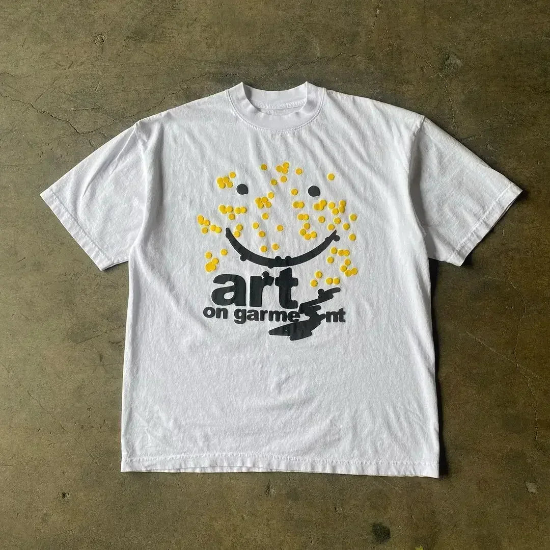 American Fashion Trend Pattern Printed Cotton Spot T-shirt Women Y2K New Street Popular Loose Short Sleeved Couple Joker T-shirt Street King Limited