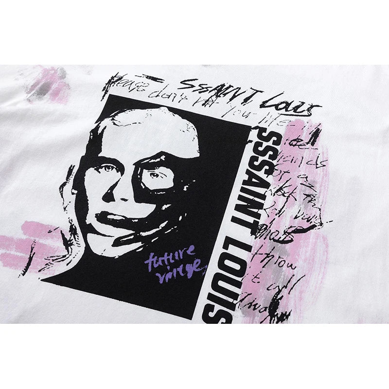 2024ss Saint Louis T-shirts Men Woman Good Quality Cotton Loose Wash White Nightmare Debris Printing Top Tees Street King Limited