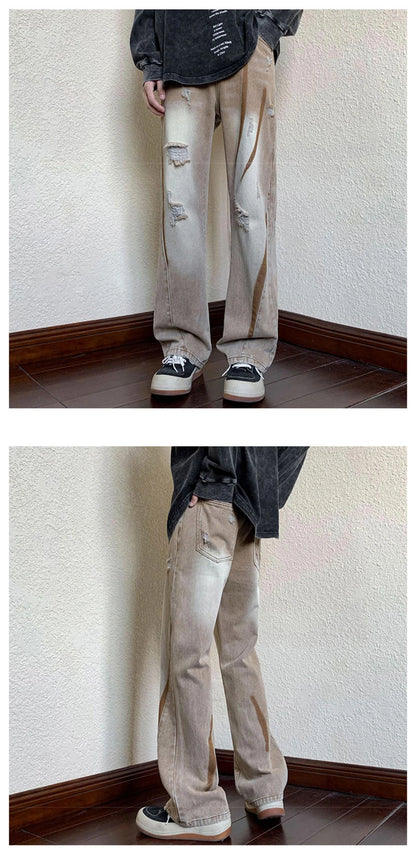 summer high street ripped jeans mens hip hop vintage design punk denim trousers hombre harajuku fashion casual y2k baggy jean unique jeans style 3177