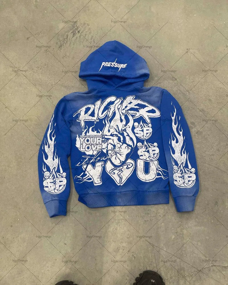 American 2023 New Color Letter Gothic Print Oversized Hoodie Women's Y2K High Street Hip-Hop Loose Pullover Sweatshirt Women's Street King Limited