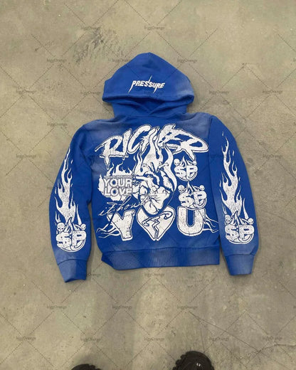 American 2023 New Color Letter Gothic Print Oversized Hoodie Women's Y2K High Street Hip-Hop Loose Pullover Sweatshirt Women's Street King Limited