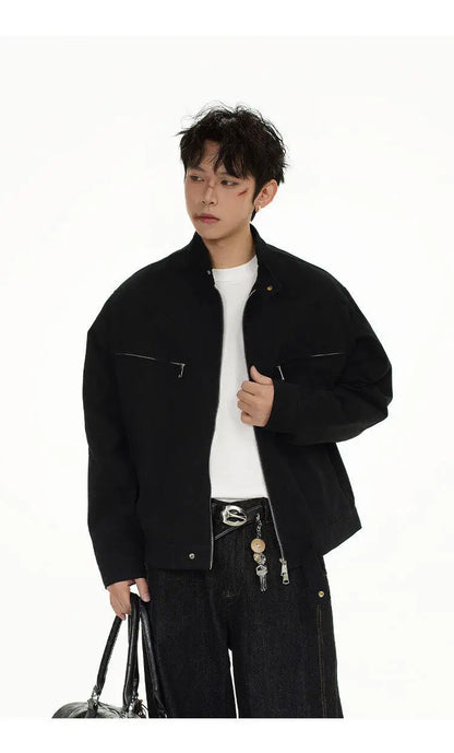 spring autumn fashion motorcycle jacket men stand collar loose casual korean streetwear vintage cargo jackets coat outerwear unique cargo style 204