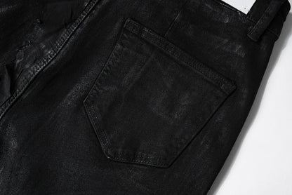 y2k streetwear wax leather strecth jeans for men and women ropa hombre baggy flare pants oversized straight denim trousers unique jeans style 4109