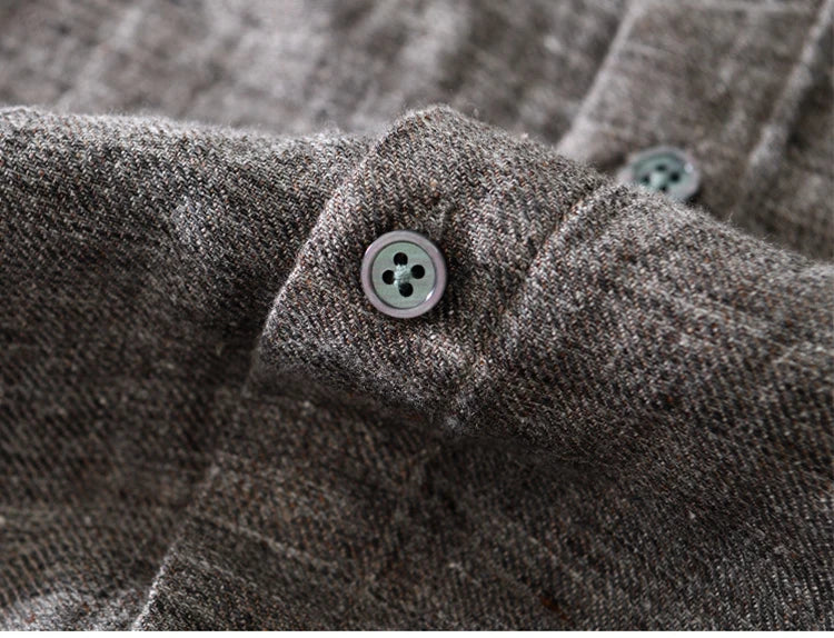 Vintage Linen Shirt Men Spring Autumn New Khaki Lapel Loose Long Sleeve Shirt Retro Casual Solid Breathable Cardigan Top Tees Street King Limited