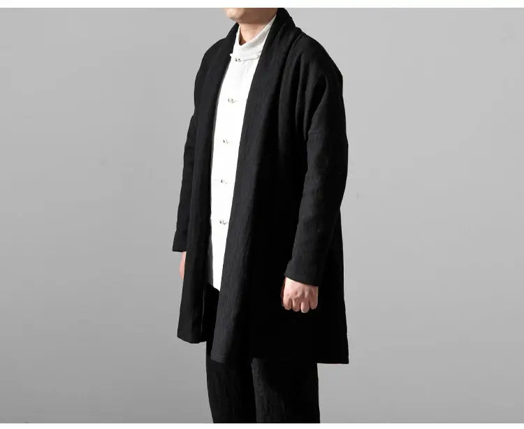 men autumn winter thick fleece liner loose casual punk gothic long cardigan trench coat streetwear kimono robe jacket outerwear unique default style 1002