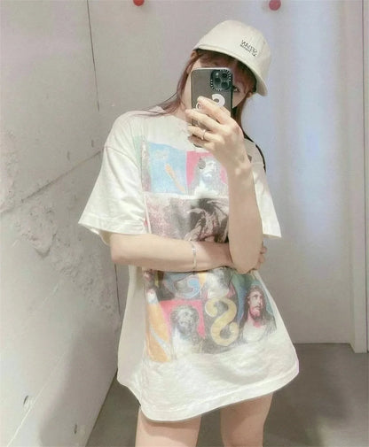 Vintage Retro Series VEGES Print High-Street Worn Streetwear Cotton Quality Casual Loose Short Sleeve Tops T-Shirt Street King Limited