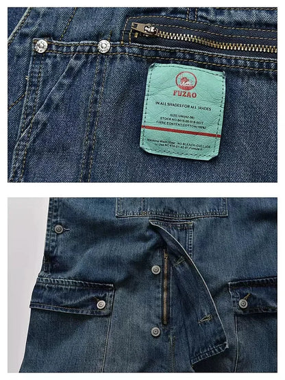 2023 men clothing chic denim overalls mens work cargo pants old school easy worker multi pocket bib jumpsuit denim pants unique cargo style 720