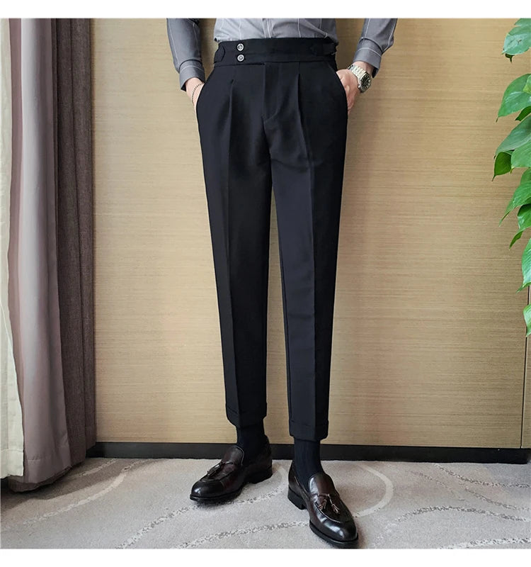 2024 High Quality Business Casual Draped High-waist Trousers Men Solid Color Formal Pants Male Formal Office Social Suit Pants Street King Limited