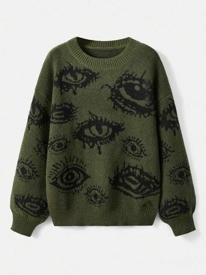 Traf Women's sweater eyes y2k new  pullovers Knit wear  Winter clothes women vintage Female clothing long sleeve tops Oversize Street King Limited
