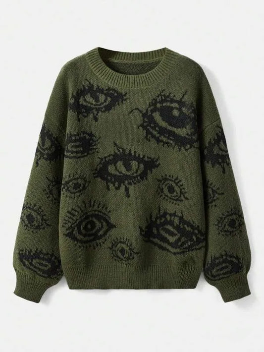 Traf Women's sweater eyes y2k new  pullovers Knit wear  Winter clothes women vintage Female clothing long sleeve tops Oversize Street King Limited