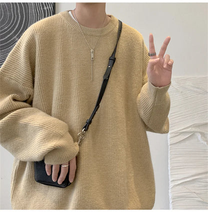 2023 Autumn Crew Neck Solid Color Pullover Sweaters For Men Casual Y2K Knitted Sweater High Street Fashion Jumpers Hombre Street King Limited