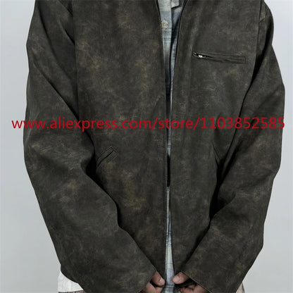 autumn and winter vintage long sleeved leather jacket american heavy duty motorcycle high street short style distressed lapel summer street shorts