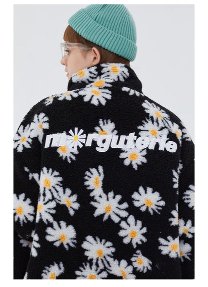 rainbowtouches cotton padded thick parkas jackets streetwear hip hop daisy print fleece warm full zip coats harajuku outwear unique default style 4406