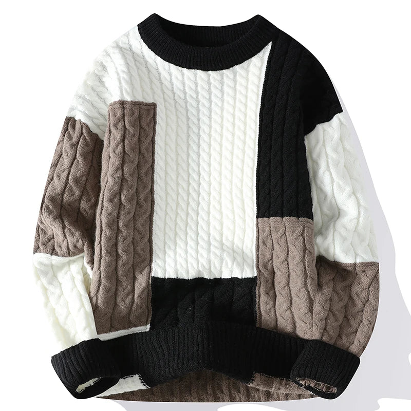 Autumn Men's Twist Braid Sweater Fashion Pullovers Winter Thick Knit Sweaters Streetwear Solid Warm O Neck Jumper Pullover Street King Limited