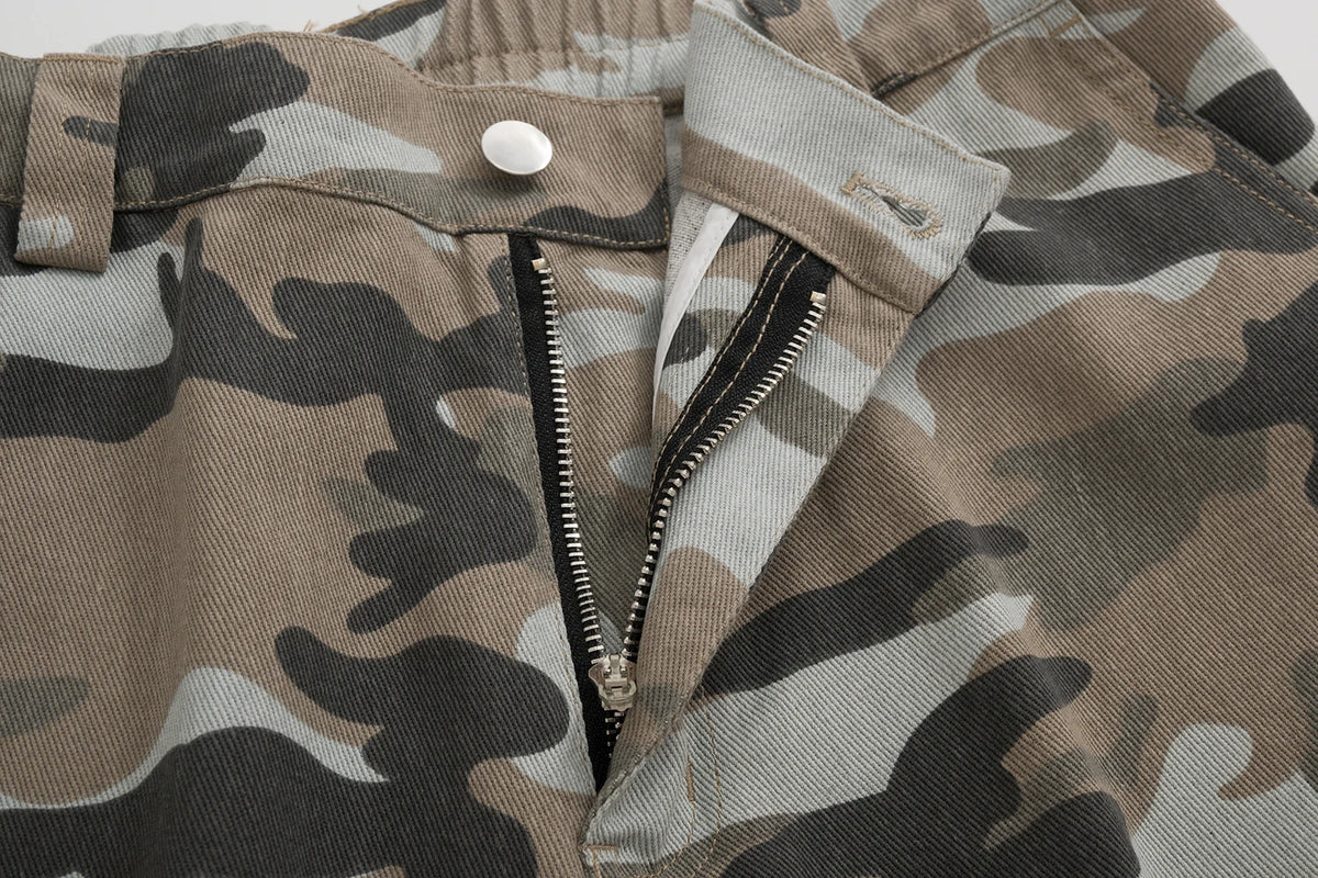 streetwear side pockets camouflage baggy cargo pants men and women straight patchwork casual jeans loose oversize denim trousers unique cargo style 2886