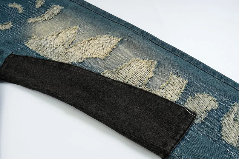 destroy ripped scratched patchwork denim jeans mens casual straight biker zipper trousers streetwear hip hop jean pants joggers unique joggers style 2904
