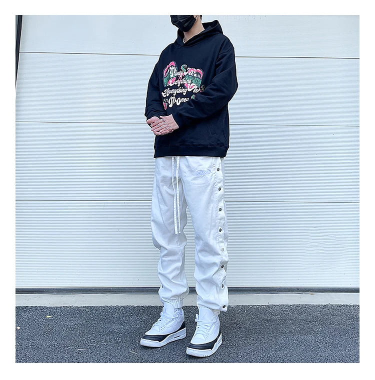 washed distressed denim sweatpant cashew flower patchwork oversized splice buckle jogging jeans casual button baggy men clothing unique joggers style 3336