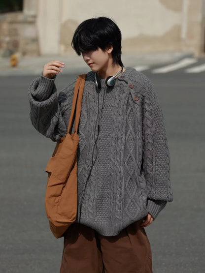 Thicken Japanese Retro Sweater Mens 2024 New College Couples Casual Warm Round Neck Pullover Red Simplicity Knitted Jacket Street King Limited