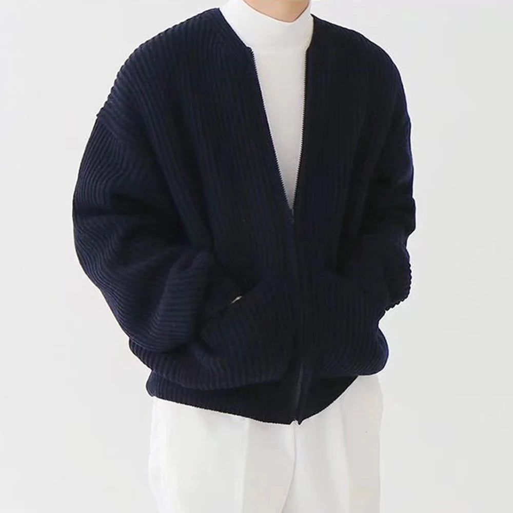 Korean Color Round Neck Knitted Cardigan Jacket For Men 2023 Autumn Winter Fashion Youth Trend Versatile Casual Breathable Top Street King Limited