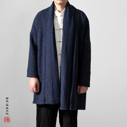 men autumn winter thick fleece liner loose casual punk gothic long cardigan trench coat streetwear kimono robe jacket outerwear menswear bottoms
