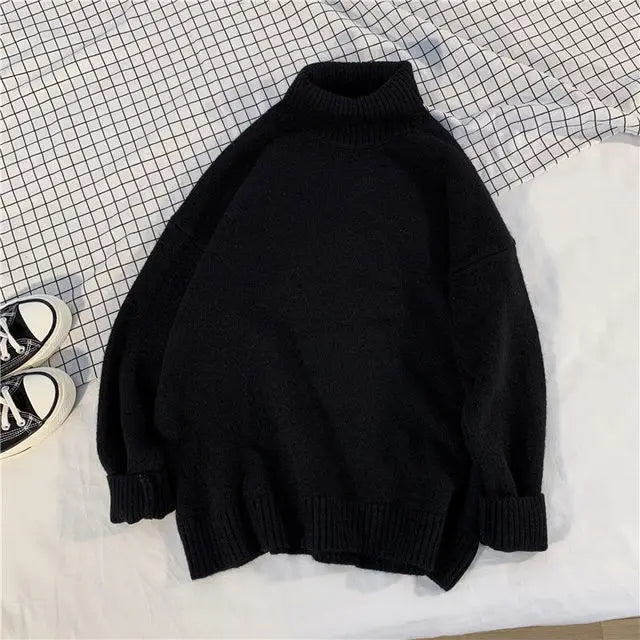 Korean literature art turtleneck sweater men autumn winter lazy style knitted sweater cartoon devil print wool clothes pullovers Street King Limited