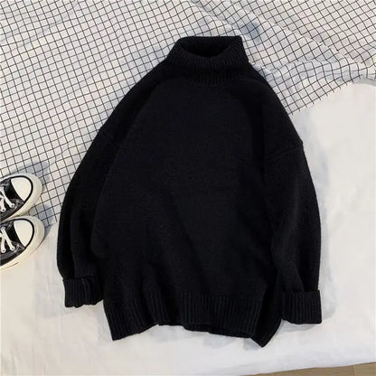 Korean literature art turtleneck sweater men autumn winter lazy style knitted sweater cartoon devil print wool clothes pullovers Street King Limited