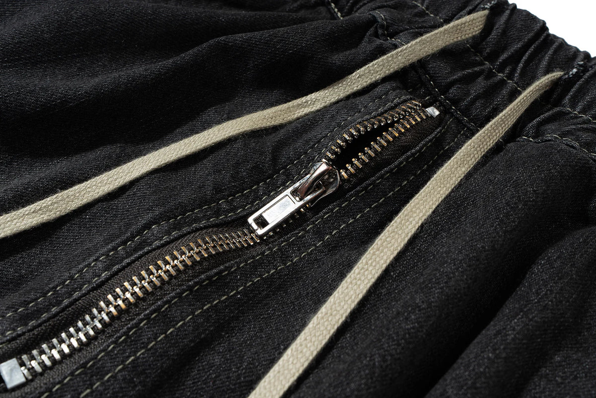 ro style ribbons streetwear multi pockets cargo short for men elastic waist wide leg baggy jeans knee length pants loose overall unique cargo style 4352
