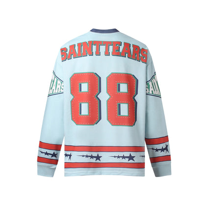 2024 Vintage Retro SM Brand Fashion Jersey Style Print Cotton High-Street Casual Loose Long Sleeve Sweater Pullover Sweatshirt Street King Limited