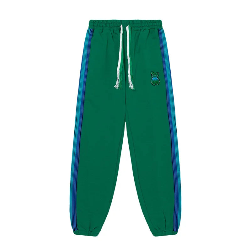 New High 2022 Men Embroidered Bear Green Comfortable Sports Hip hop street Embroidered Lotus Casual Pants Sweatpants Parkour #12 Street King Limited