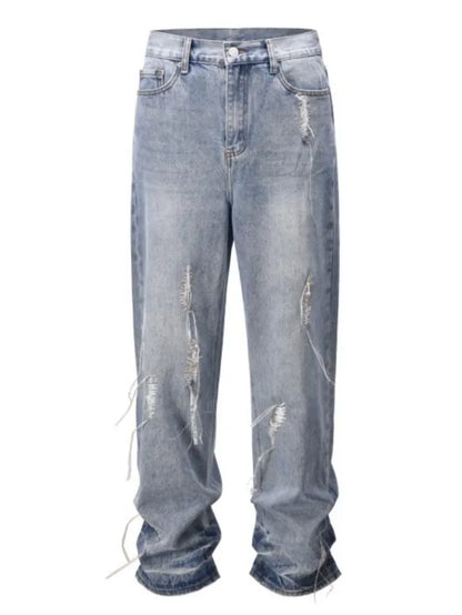 fashion loose streetwear denim jeans new casual wide legs straight jean pants hip hop tassel joggers baggy jeans men clothing relaxed fit joggers