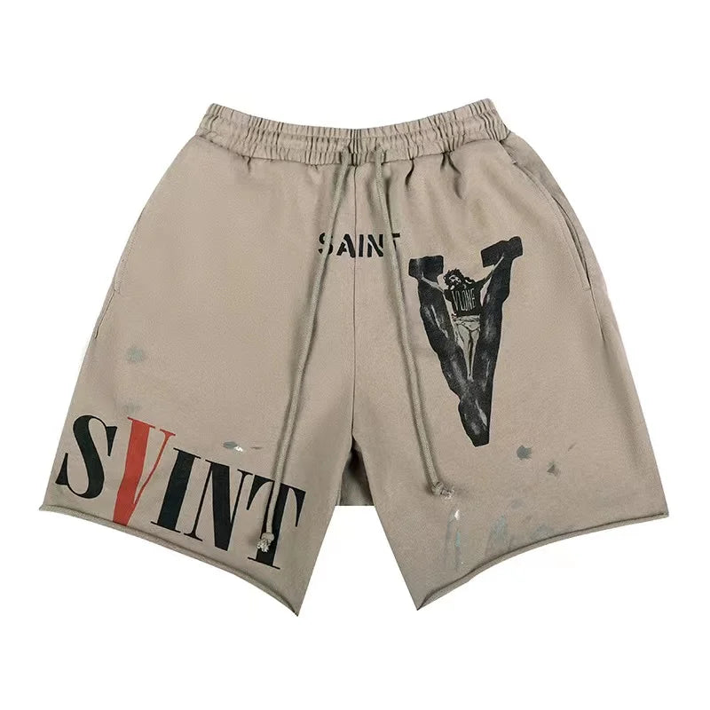 prints loose edging sport shorts quarter pant drawstring street shorts