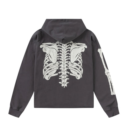 2024 SM Skeleton Rib Cracked Printed Hoodie High Street Washed Outdated Couple Loose Hoodies Street King Limited